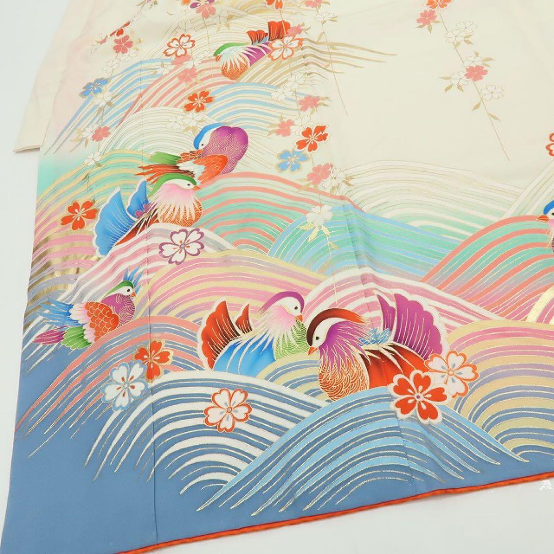 美品 正絹 七五三 ７歳 女児 四つ身着物 鴛鴦 B21