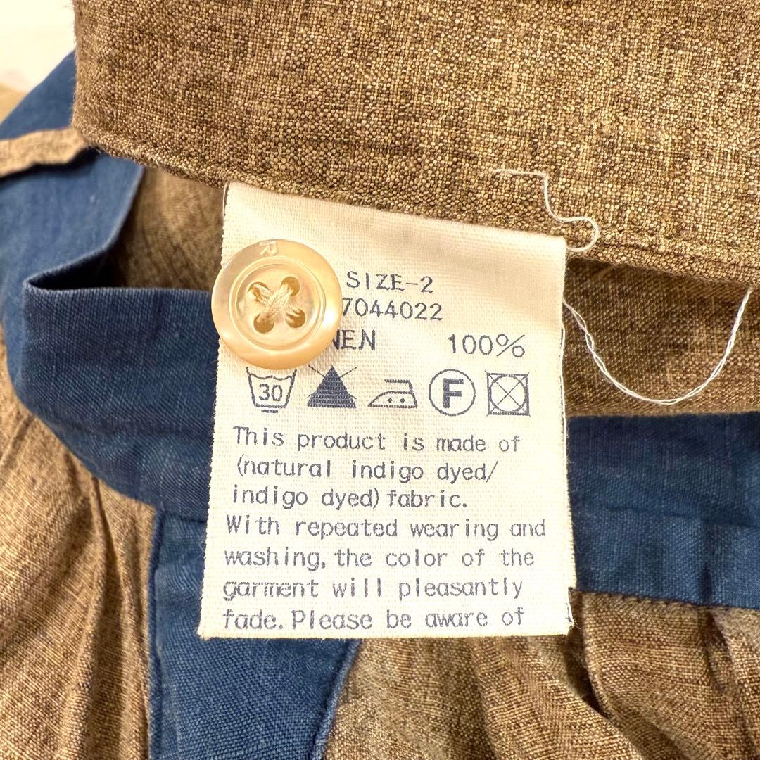 45R スカート インディゴ切り替え プリーツ タック入り 2 リネン