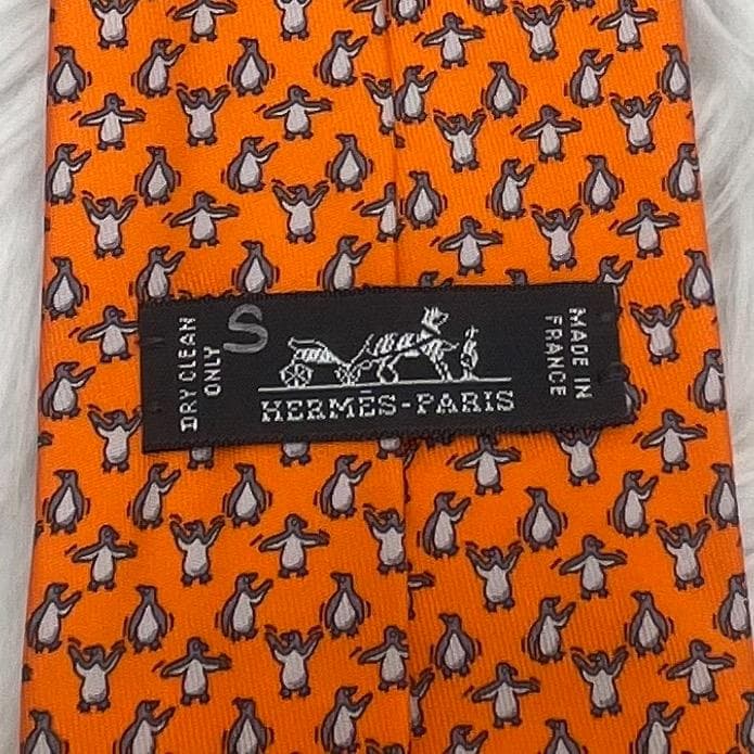 極美品✨エルメス　HERMES 　ネクタイ　シルク100％　オレンジ系