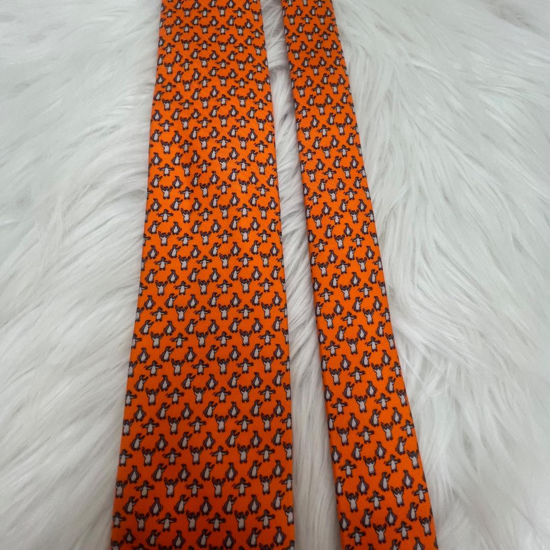 極美品✨エルメス　HERMES 　ネクタイ　シルク100％　オレンジ系