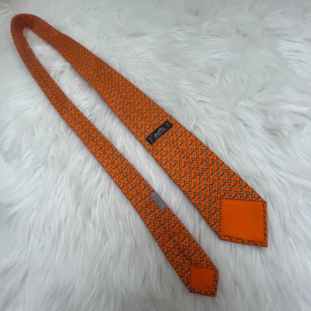 極美品✨エルメス　HERMES 　ネクタイ　シルク100％　オレンジ系