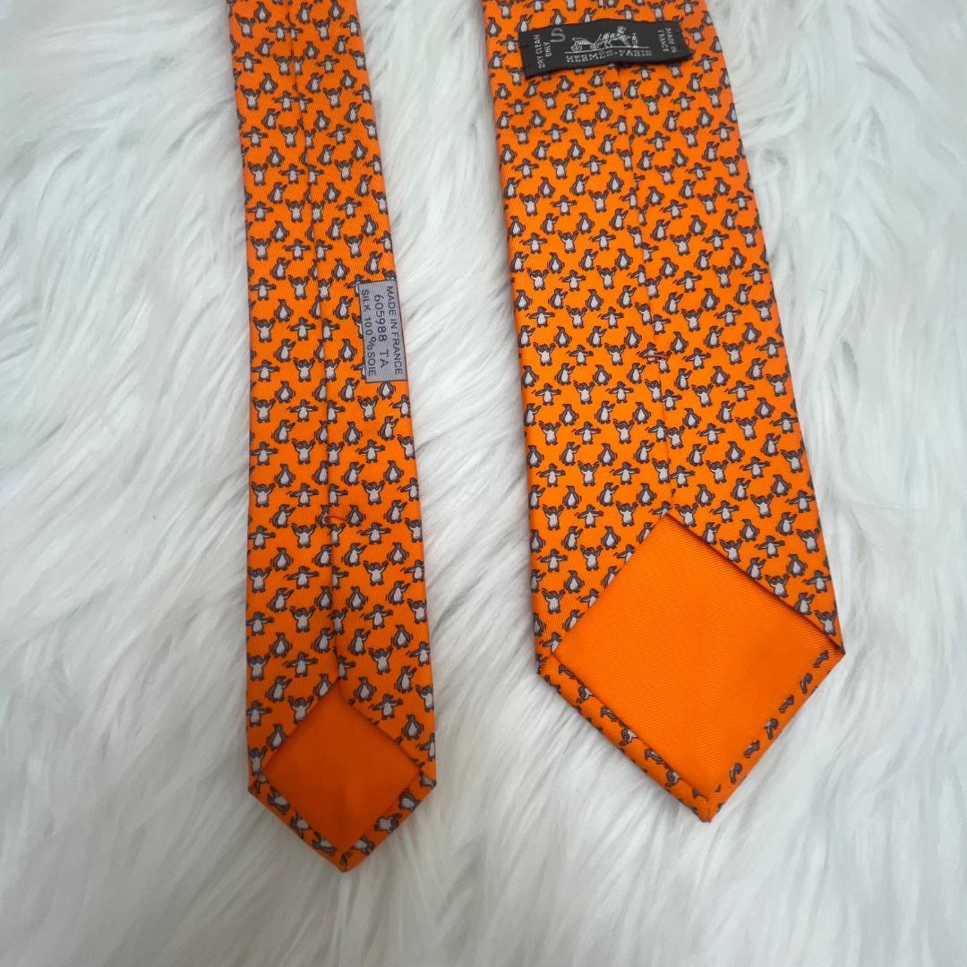 極美品✨エルメス　HERMES 　ネクタイ　シルク100％　オレンジ系