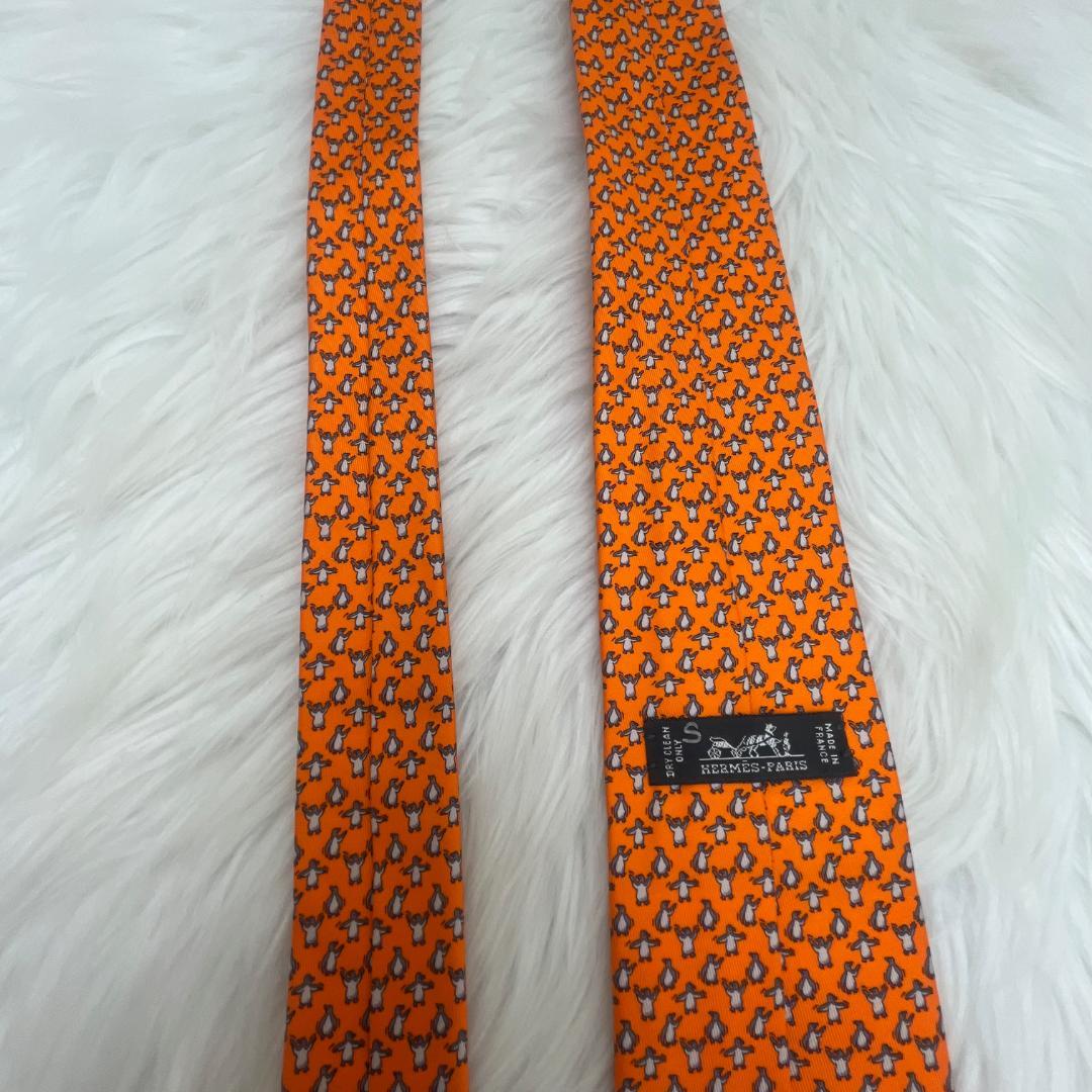 極美品✨エルメス　HERMES 　ネクタイ　シルク100％　オレンジ系