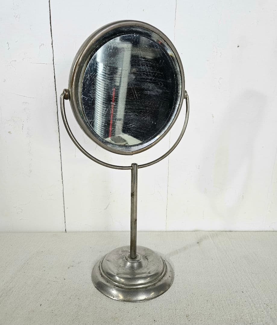 USA ANTIQUE スタンドミラー 卓上 鏡 ラウンド 両面 回転 拡大鏡