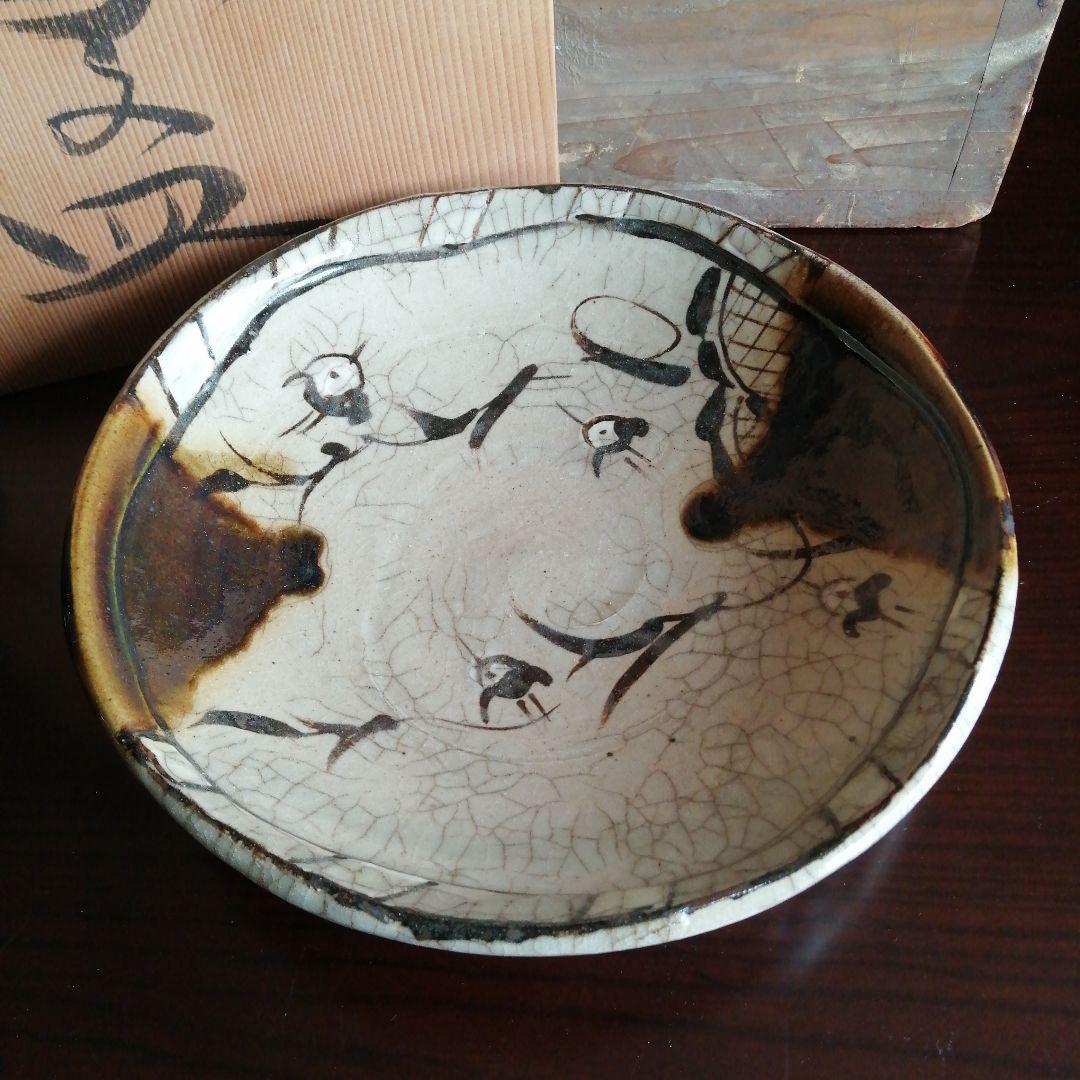 美濃焼　鈴木五郎　織部鳥文皿　29.5cm