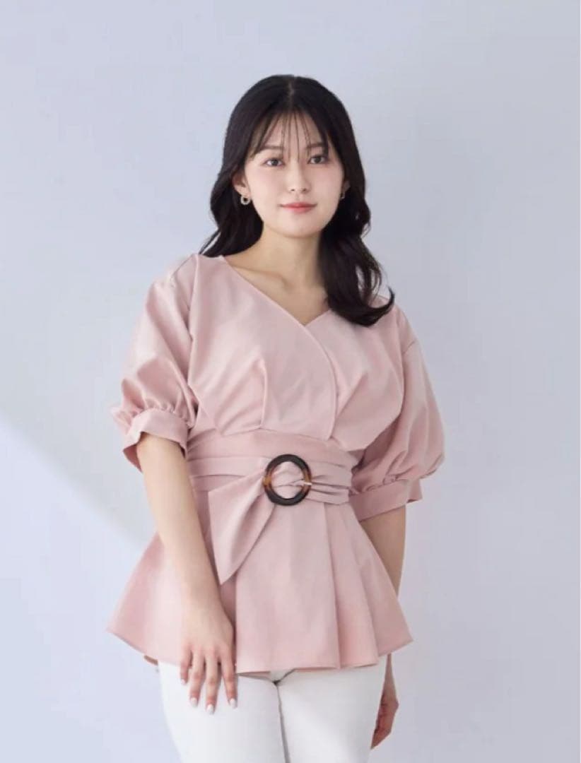 over E オーバーイー ウエストベルト付きカシュクールブラウス