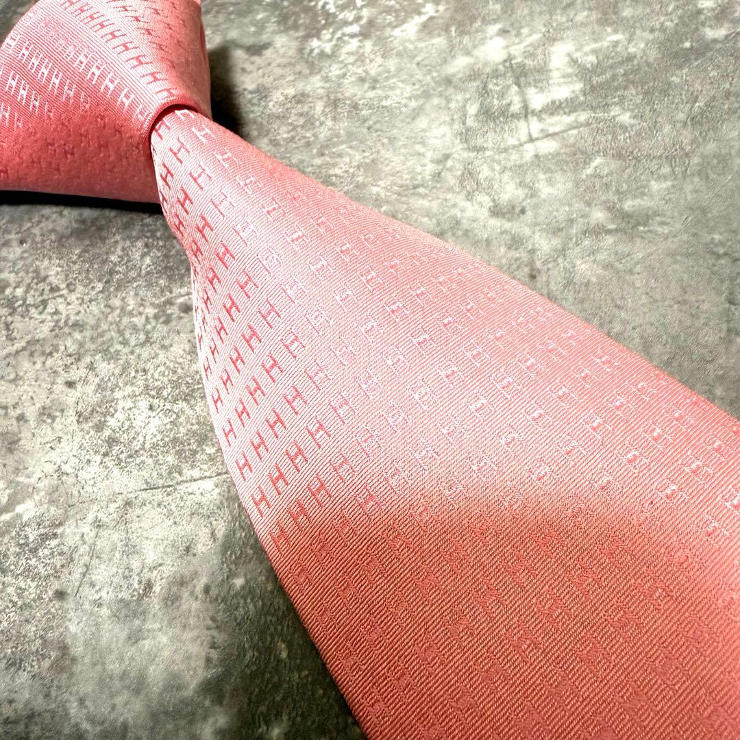HERMES エルメス ネクタイ ピンク ファソネ H柄 定番 王道 シルク