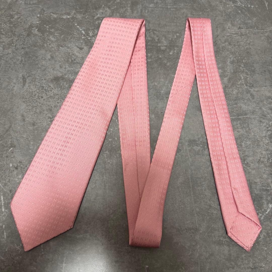 HERMES エルメス ネクタイ ピンク ファソネ H柄 定番 王道 シルク