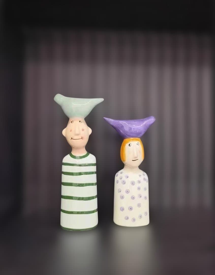 人形型陶器花瓶 2点セット
