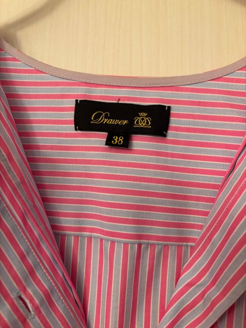 Drawer コットンストライプフロントレースブラウス　38