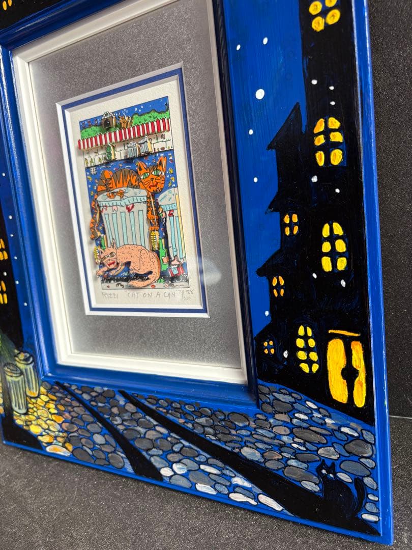 【希少】James Rizzi 「CAT ON A CAN」3Dアート 額装作品