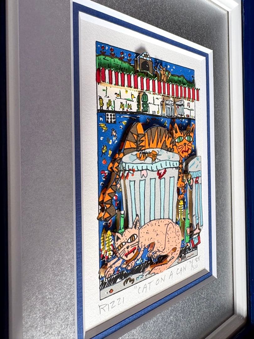 【希少】James Rizzi 「CAT ON A CAN」3Dアート 額装作品