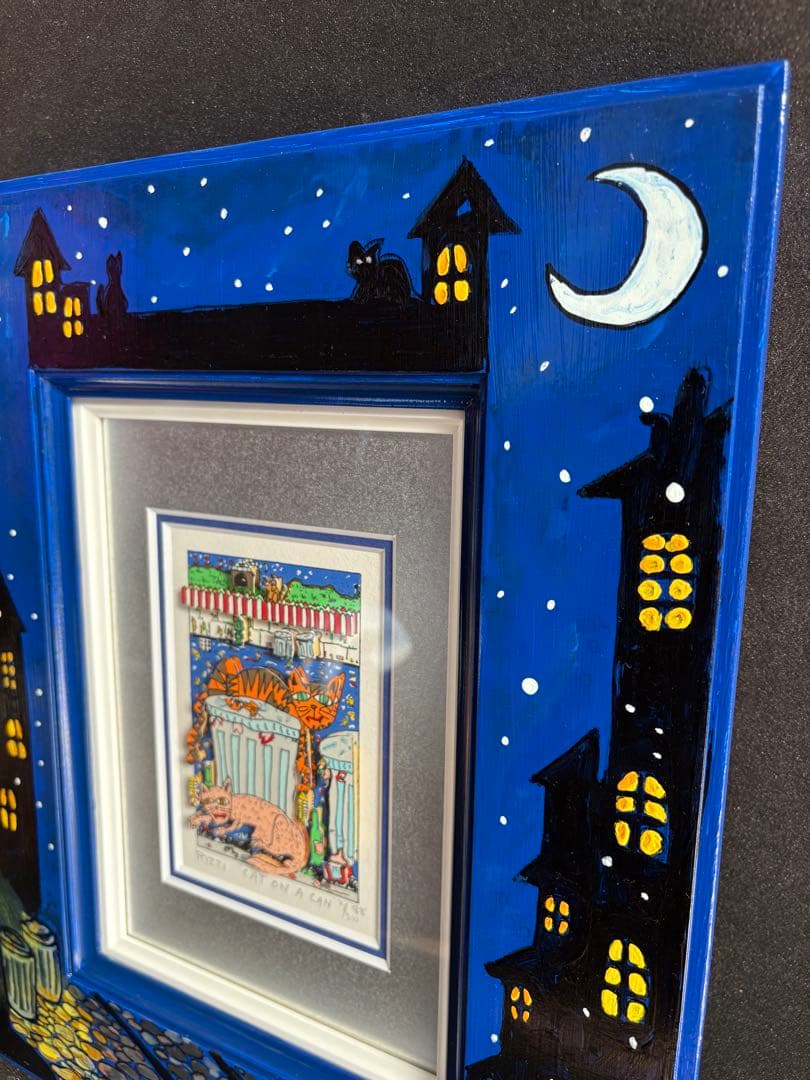 【希少】James Rizzi 「CAT ON A CAN」3Dアート 額装作品