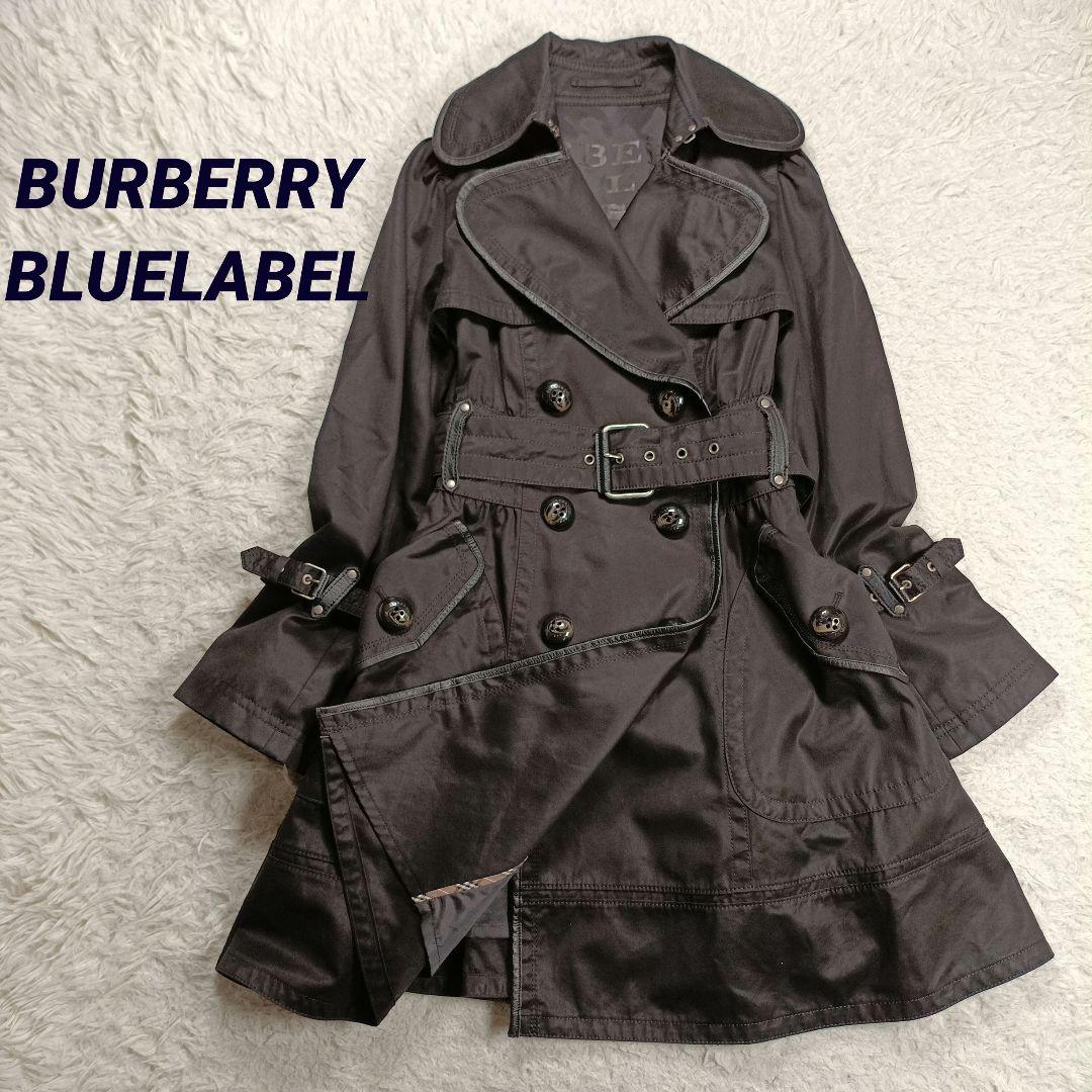 美品✨バーバリーブルーレーベル　ダブルトレンチコート　レザーパイピング　38
