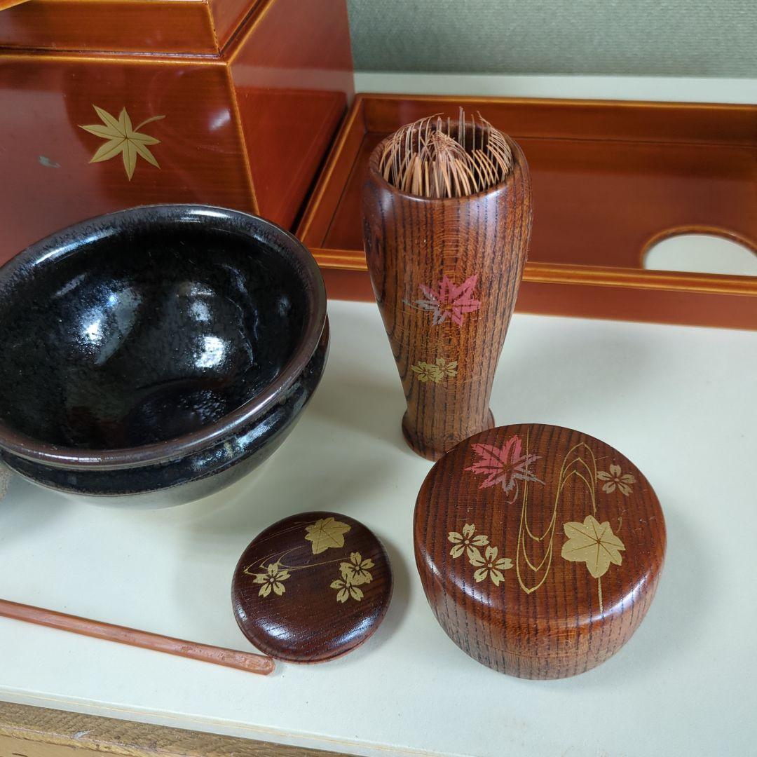 茶箱 春慶塗 桜と紅葉 セット 一式 茶道具 茶道 お点前 紙箱 いろいろ