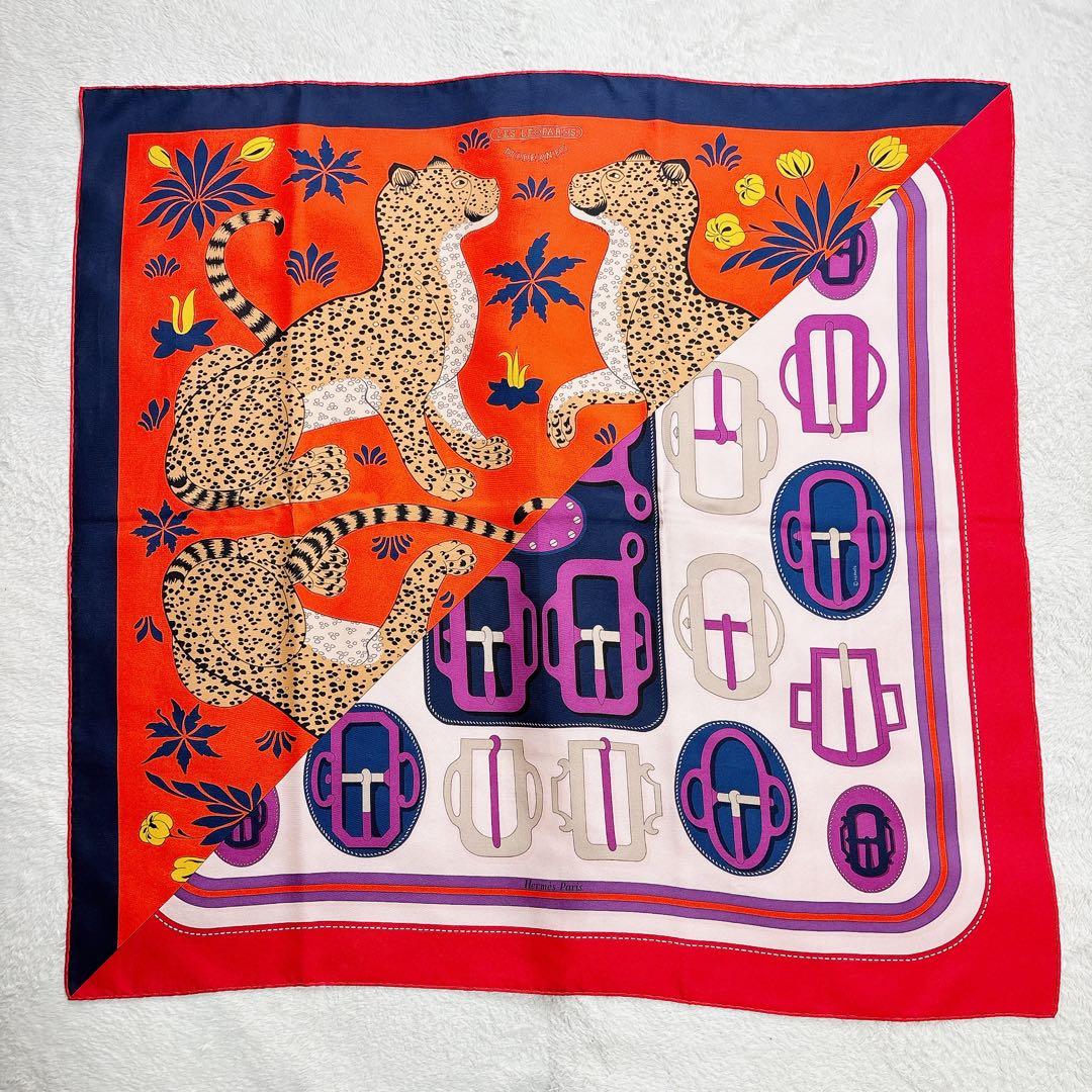 【極美品】エルメス カレ90 モダンなレオパード 切替 シルクスカーフ