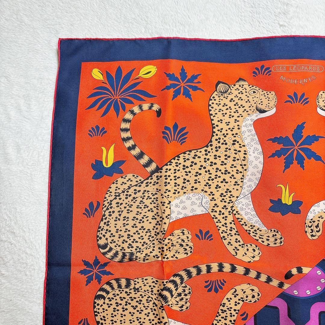 【極美品】エルメス カレ90 モダンなレオパード 切替 シルクスカーフ