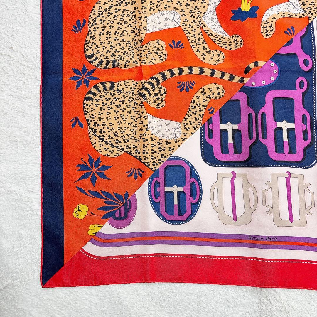 【極美品】エルメス カレ90 モダンなレオパード 切替 シルクスカーフ