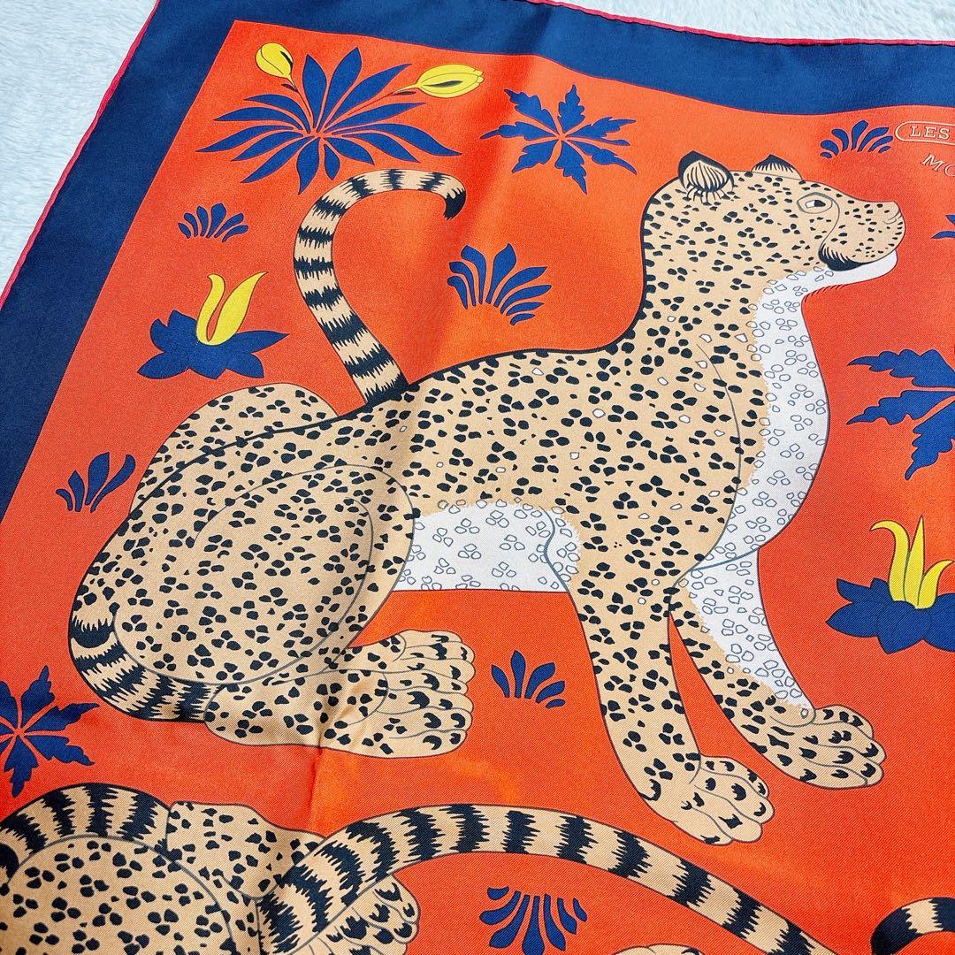 【極美品】エルメス カレ90 モダンなレオパード 切替 シルクスカーフ