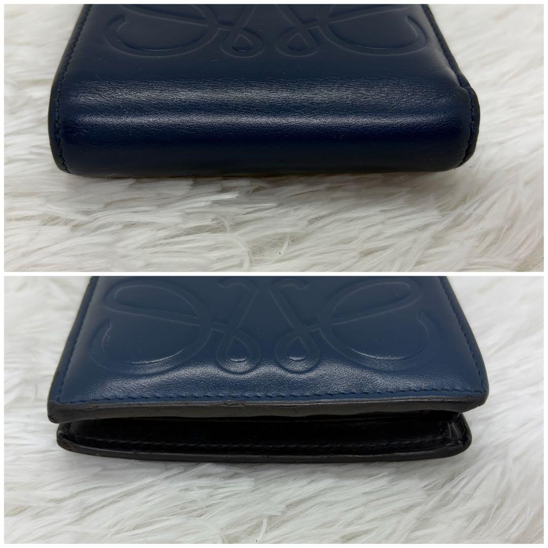 希少/美品✨️ロエベ 二つ折り財布 アナグラム レザー ネイビー ブラック