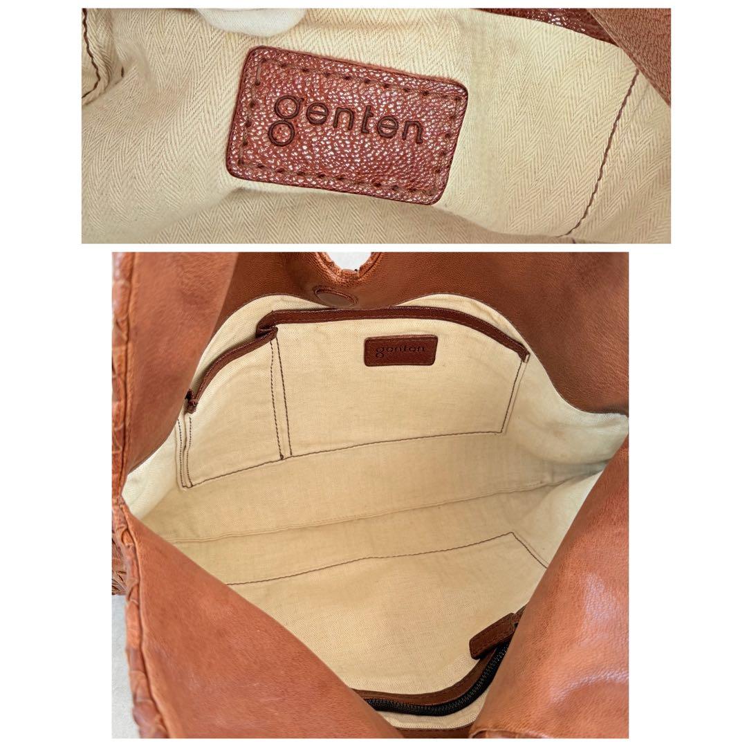 GENTEN ゲンテン　バッグ　トートバッグ　編み込み　レザー　ブラウン