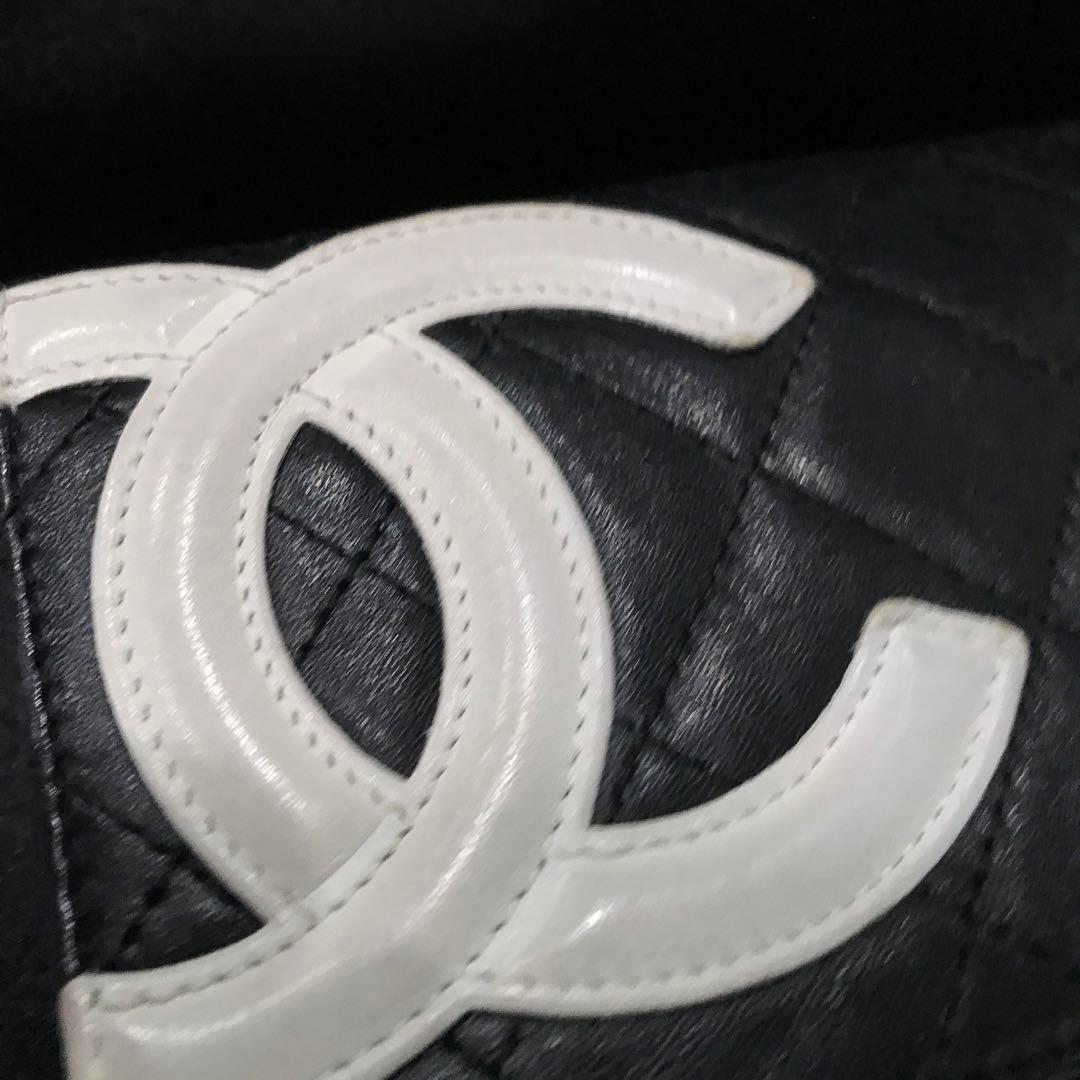 CHANEL カンボンライン 折り財布 ブラック ピンク シャネル ウォレット