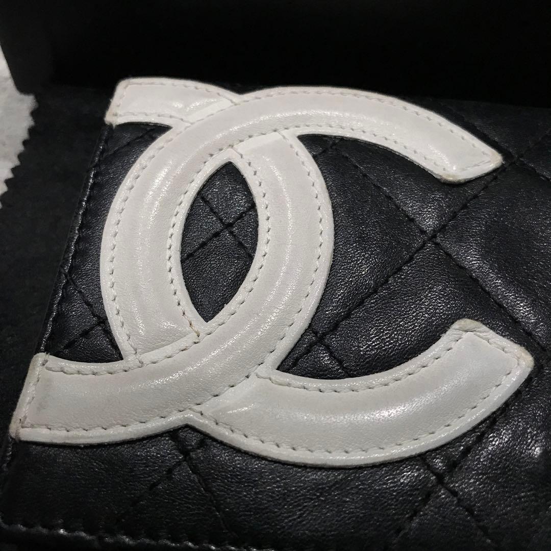 CHANEL カンボンライン 折り財布 ブラック ピンク シャネル ウォレット