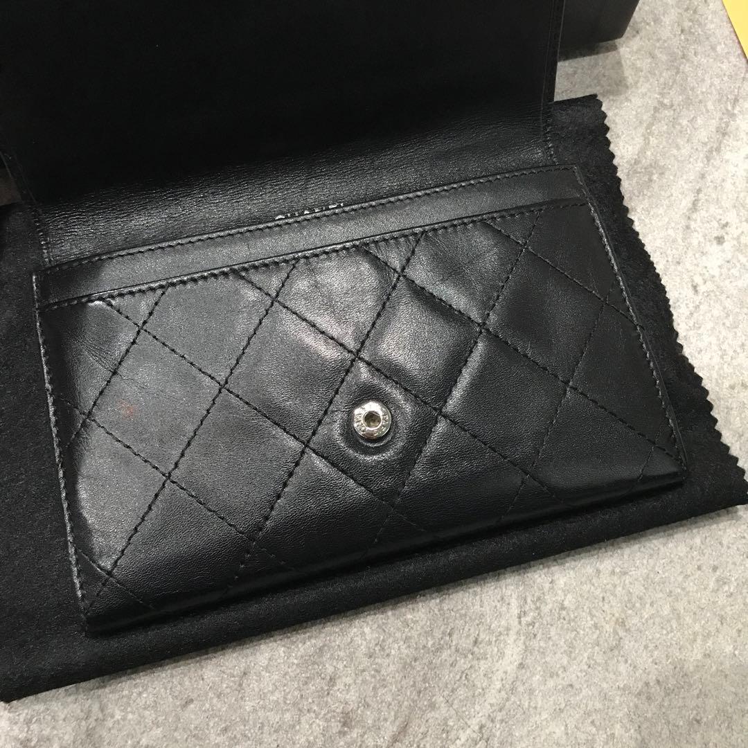 CHANEL カンボンライン 折り財布 ブラック ピンク シャネル ウォレット