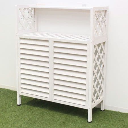 棚付き木製室外機カバー　ホワイト　フラワースタンド