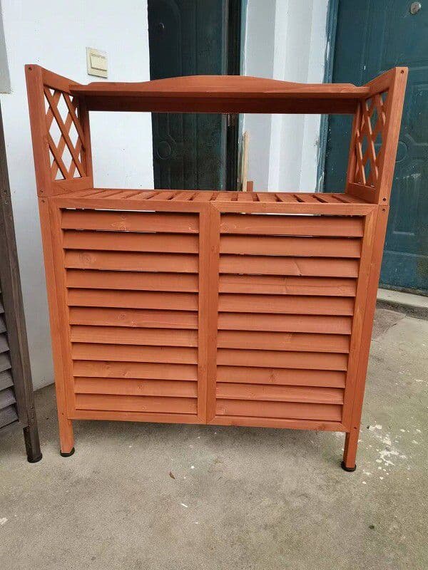 棚付き木製室外機カバー　ホワイト　フラワースタンド