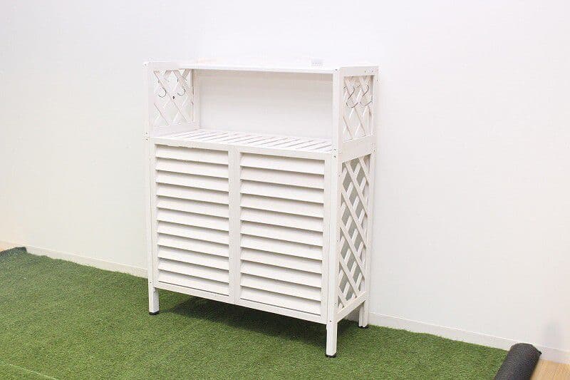 棚付き木製室外機カバー　ホワイト　フラワースタンド