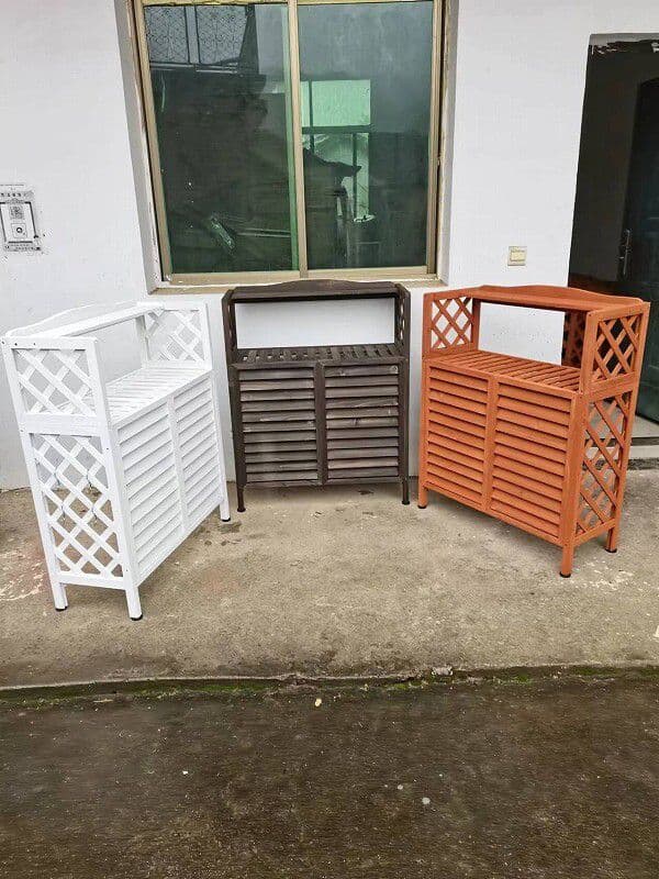 棚付き木製室外機カバー　ホワイト　フラワースタンド