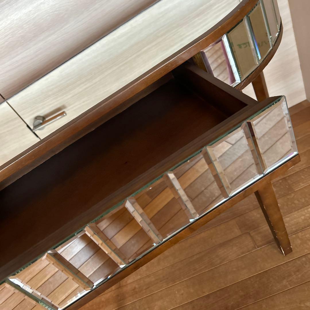 レア美品ローラアシュレイミラー仕上げのブラウン木製ドレッサーコンソールテーブル