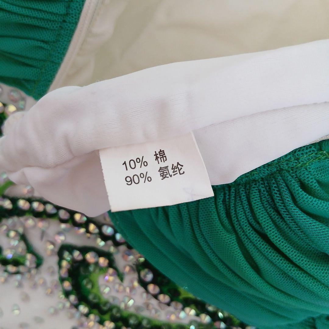 社交ダンスモダンドレス　腕付き　緑　白