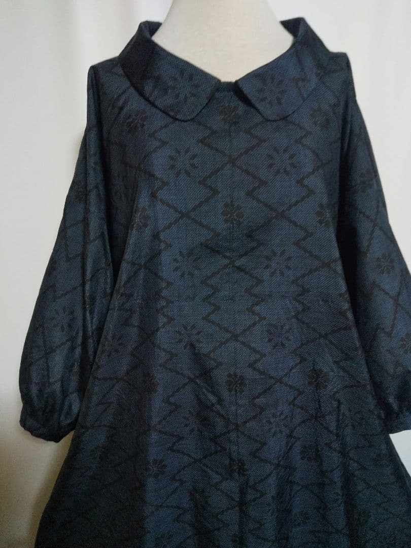 津*銀様 着物リメイク／ドルマン袖／衿付きワンピース★サイズLL～3L