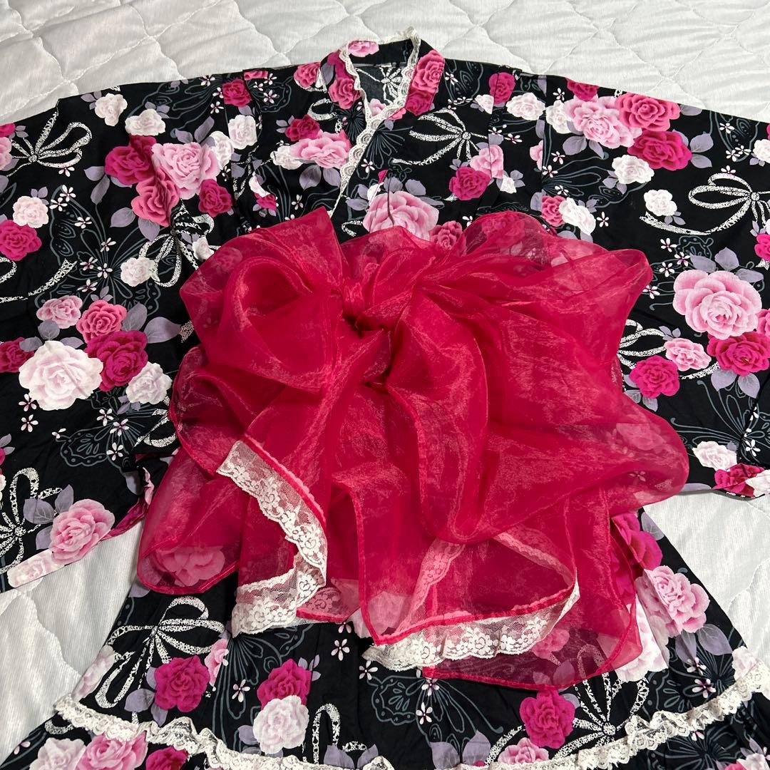 浴衣ドレス　帯　150　地雷系　量産型　y2k　平成　姫系　ギャル ピンク　黒