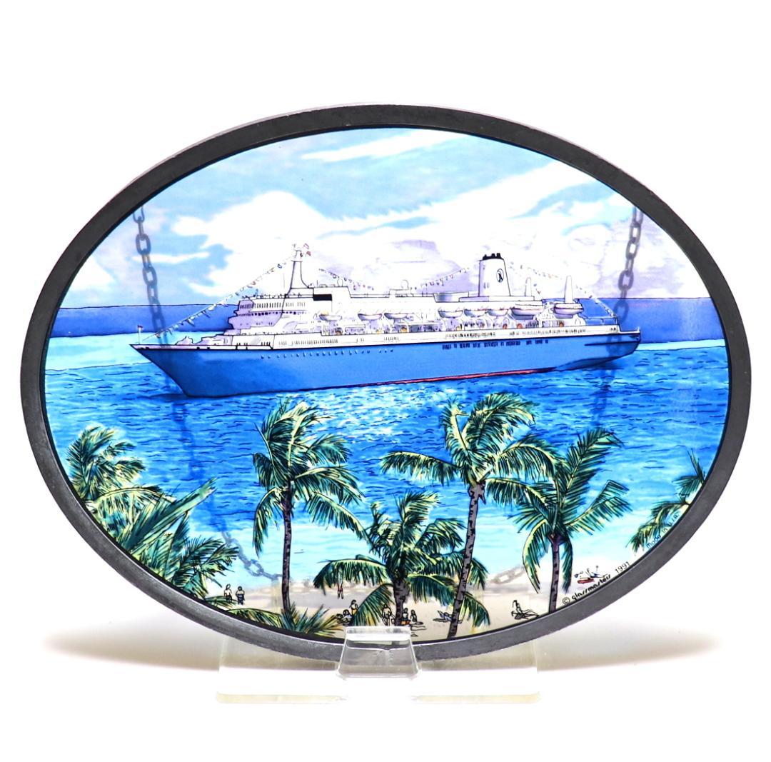 クルーズ船 豪華客船 ヴィンテージ ステンドグラス ビーチ 大型客船 海