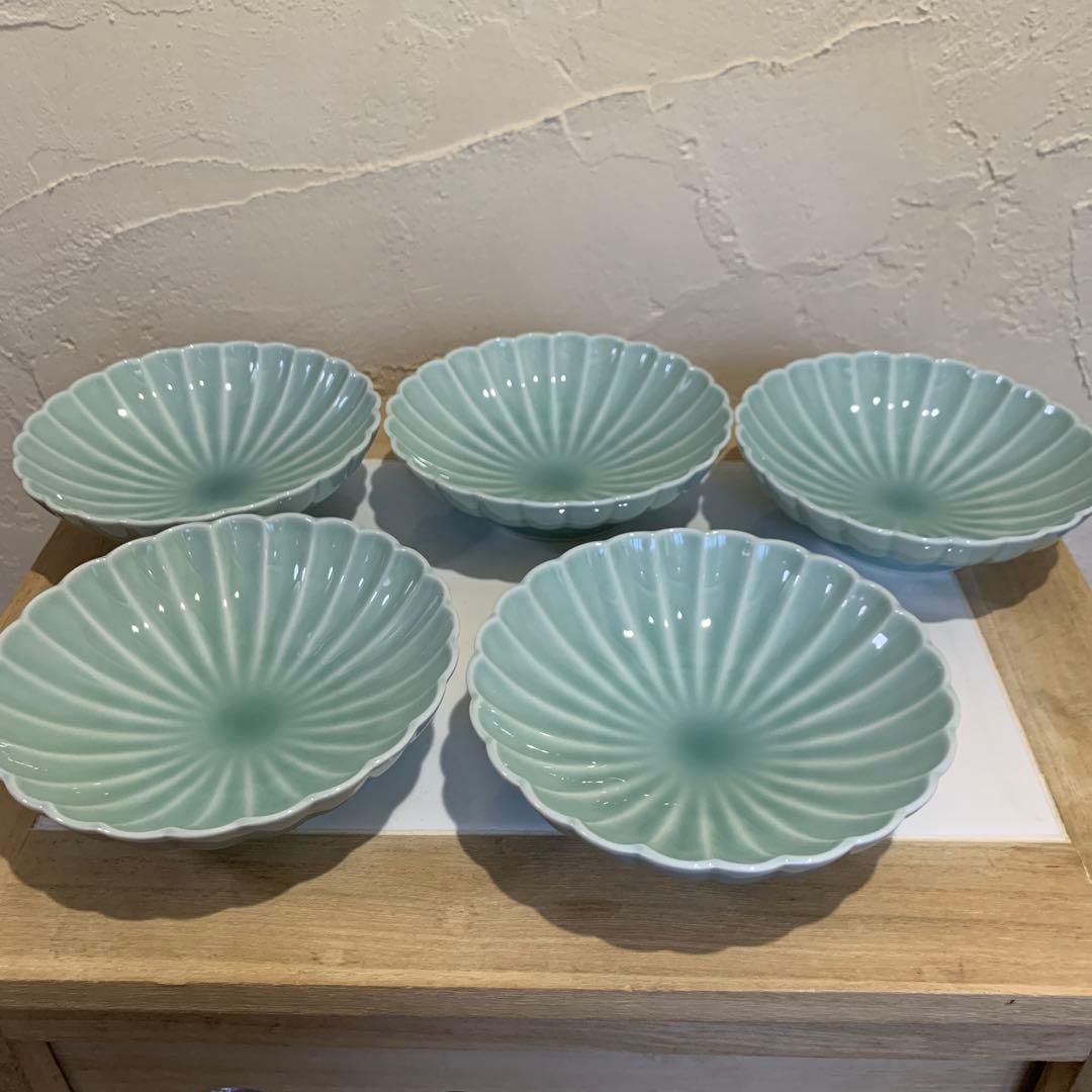 深川製磁　宮内庁御用達　青磁　菊割鉢