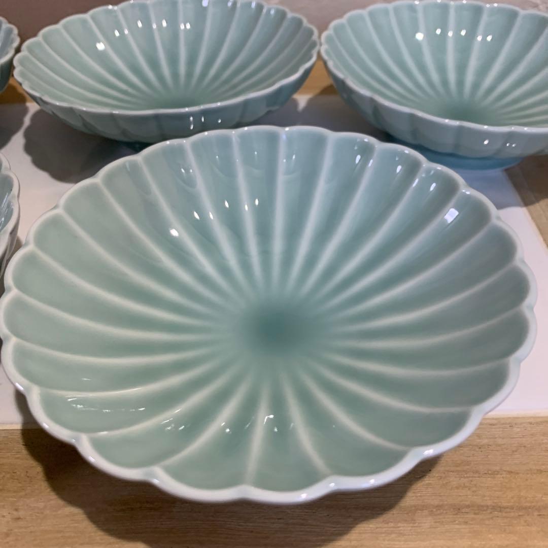 深川製磁　宮内庁御用達　青磁　菊割鉢