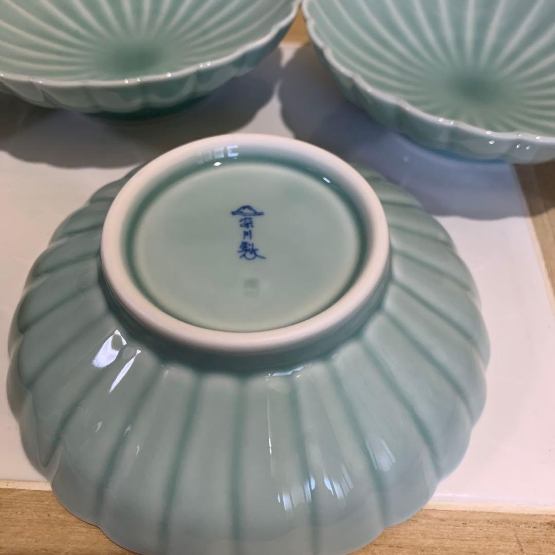 深川製磁　宮内庁御用達　青磁　菊割鉢