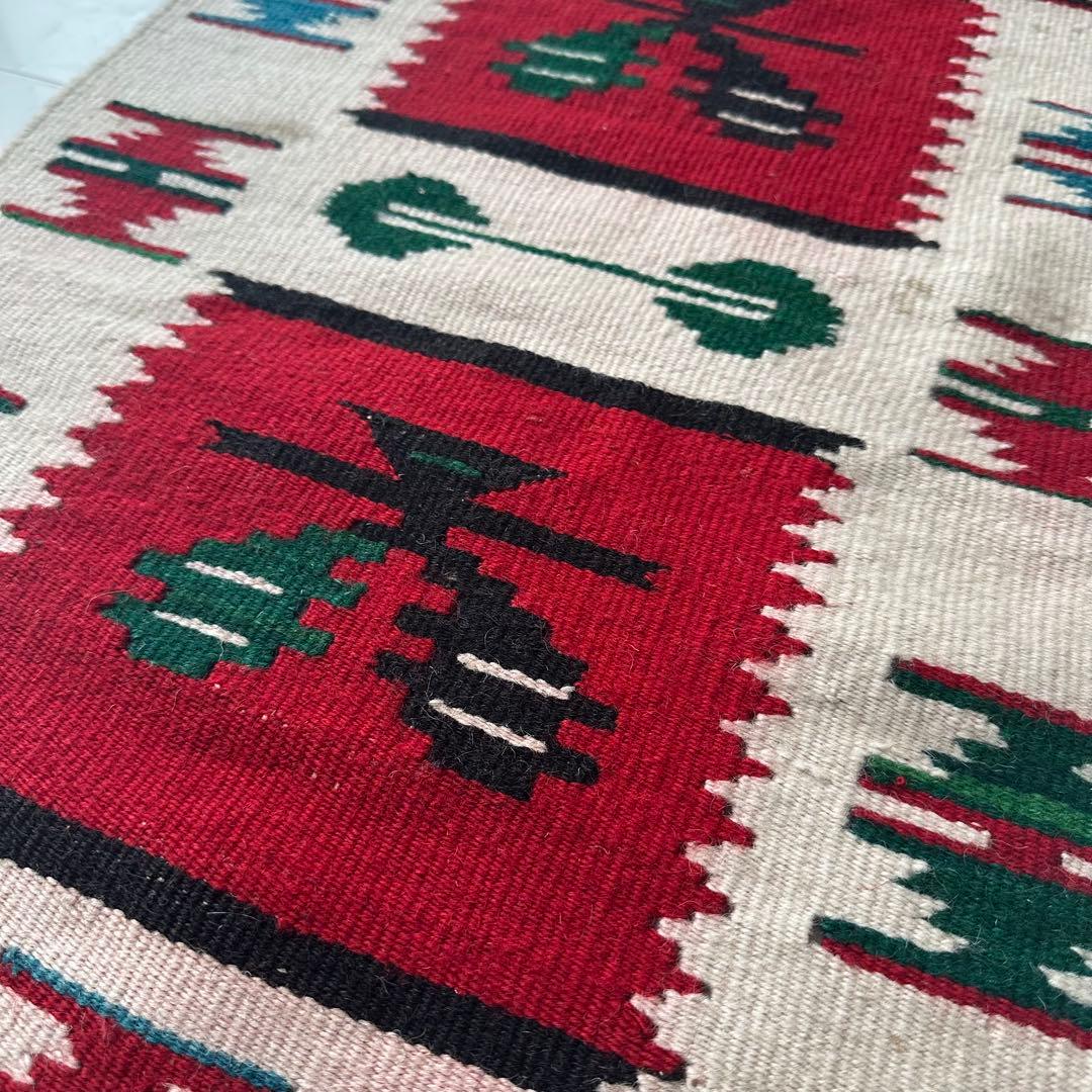 vintage ネイティブ柄 ウールラグ 赤 123 玄関マット 北欧 ナバホ柄
