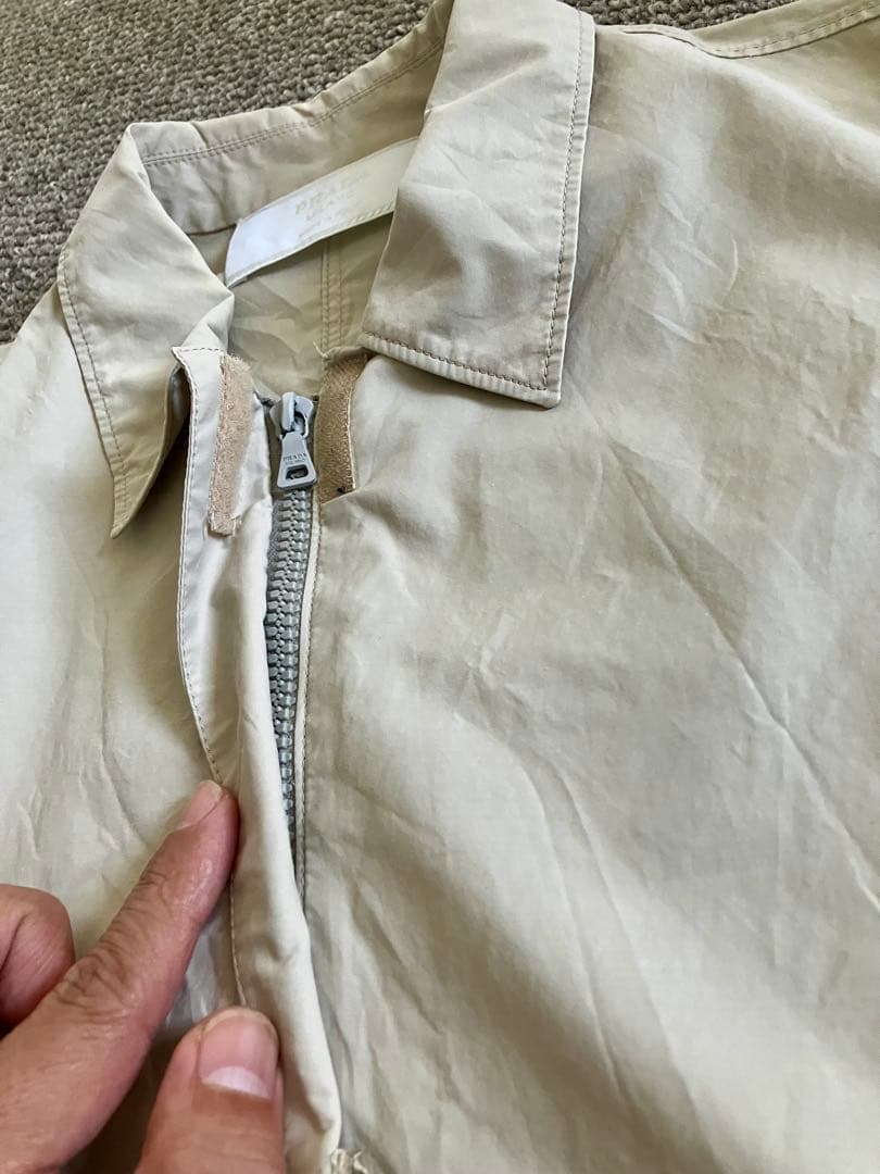 PRADAプラダコットンナイロンベージュ ステンカラーコート 44