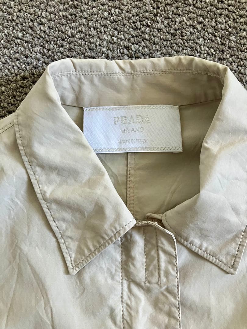 PRADAプラダコットンナイロンベージュ ステンカラーコート 44
