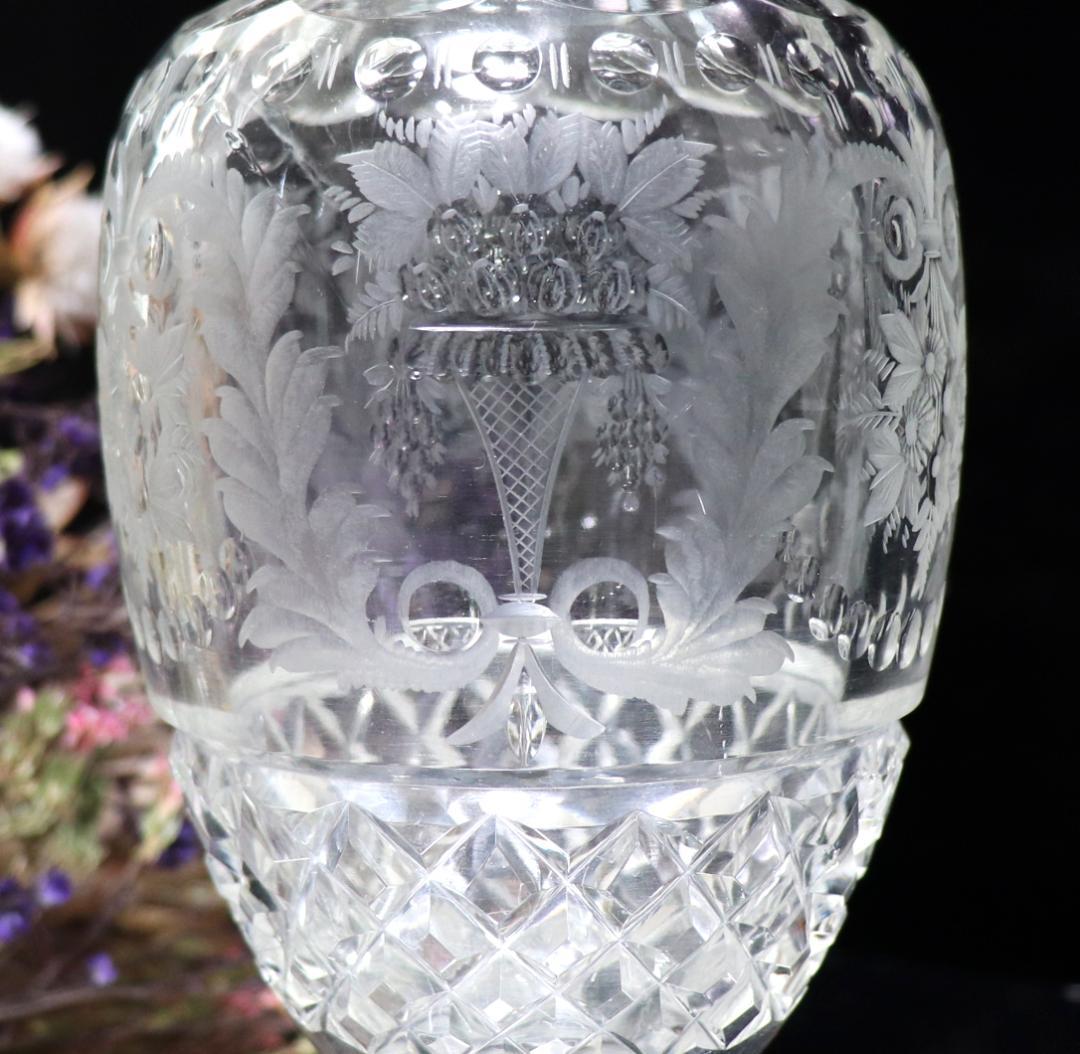 オールド・バカラ アールヌーヴォー期 花瓶 グラヴュール ルネッサンス 草花