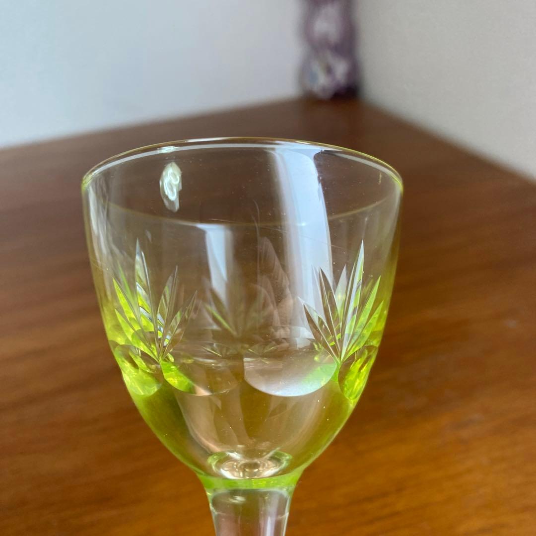 稀少☆イギリス ビンテージ ウランガラス ワイングラス　5個セット