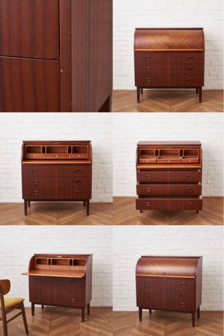 北欧家具　鍵付　スウェーデン　ヴィンテージ　バレル型　ライティングビューロー