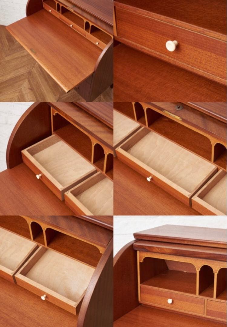 北欧家具　鍵付　スウェーデン　ヴィンテージ　バレル型　ライティングビューロー