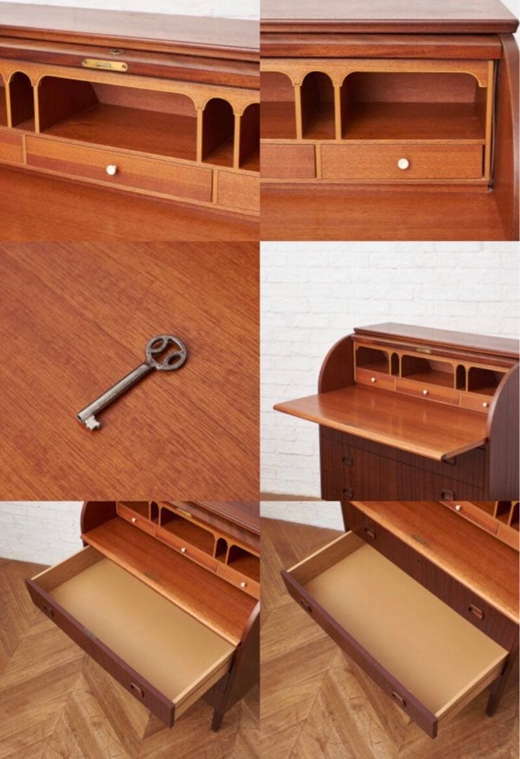 北欧家具　鍵付　スウェーデン　ヴィンテージ　バレル型　ライティングビューロー