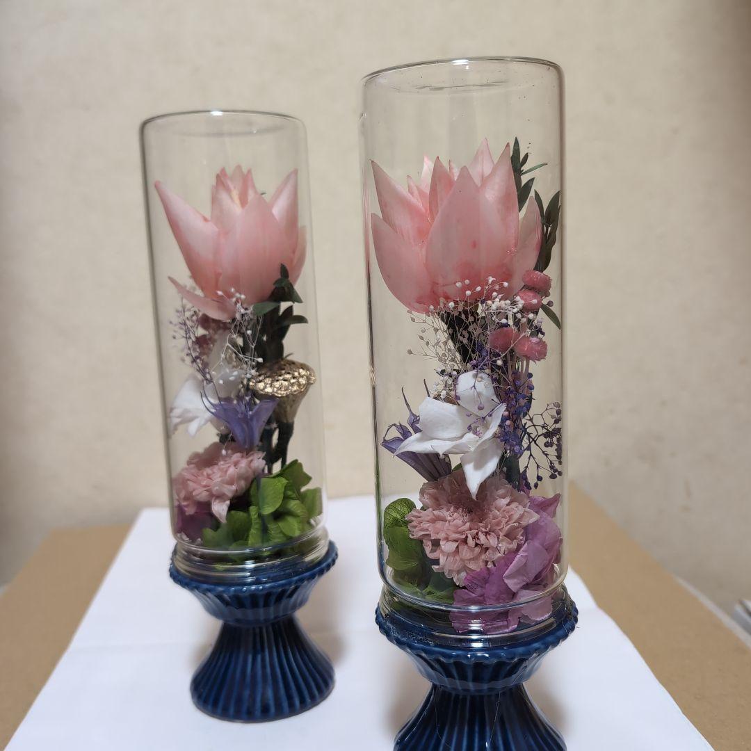 特選仏花 コンパクト　ロング 蓮の花　一対 造花無し　プリザーブドフラワー