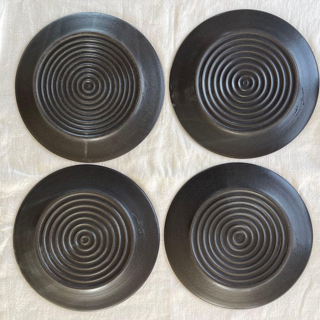 人気作家 奥田章さんの刷毛目ディナープレート　4枚セット